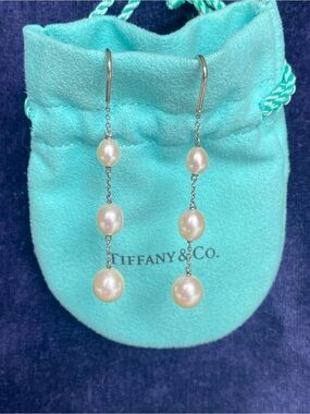 Auth TIFFANY & CO. Elsa Peretti Pearls By The Yard 3-Drop Earrings Silver 3.49g
